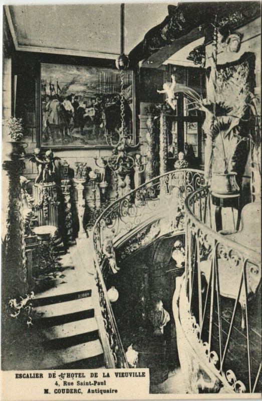 Carte postale ancienne Paris (4e) Hotel de la Veiuville 4 Rue Saint-Paul. Escalier à Paris 4e