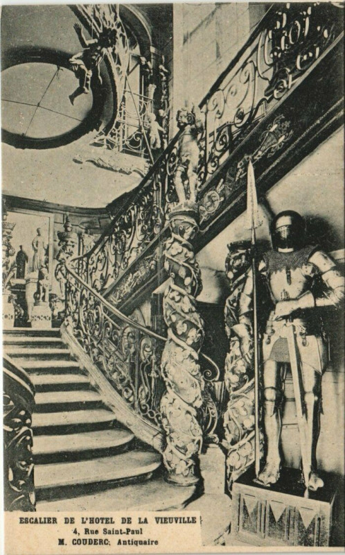 Carte postale ancienne Paris (4e) Hotel de la Veiuville 4 Rue Saint-Paul. Escalier à Paris 4e