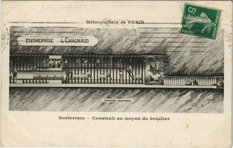 Carte postale ancienne Metroplitain de Paris Souterrain Construit au moyen du bouclier à Paris