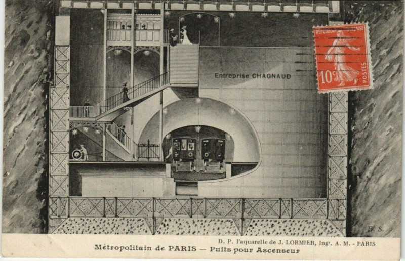 Carte postale ancienne Metroplitain de Paris Puits pour Ascenseur