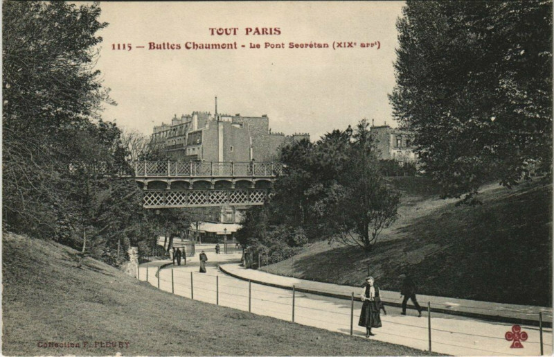 Carte postale ancienne Buttes Chaumont - Le Pont Secrétan à Paris 19e