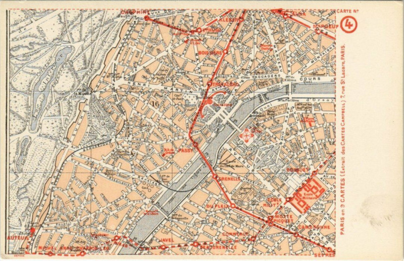 Carte postale ancienne Paris en 9 cartes - Carte n°4 à Paris 16e