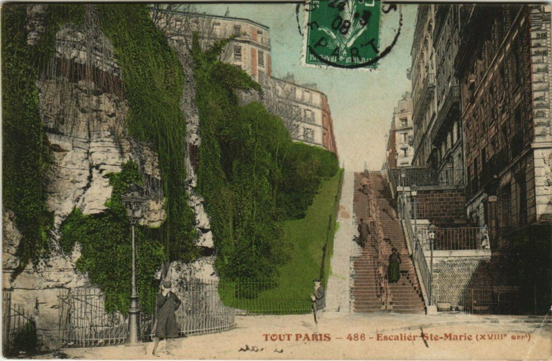Carte postale ancienne Escalier Sainte-Marie à Paris 18e