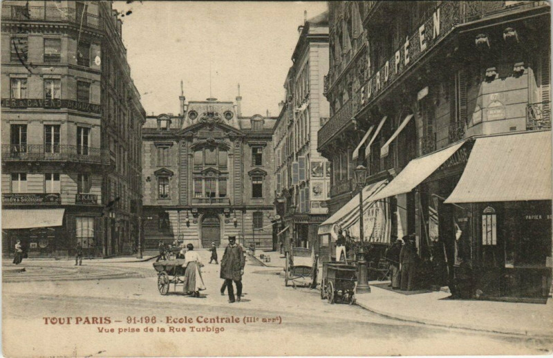 Carte postale ancienne Tout Paris (3e) 91-196 Ecole Centrale Vue prise de Rue Turbigo à Paris 3e
