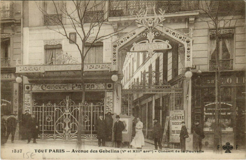 Carte postale ancienne Avenue des Gobelins - Concert de la Fauvette à Paris 13e
