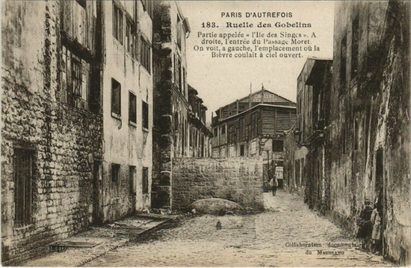 Carte postale ancienne Paris (13e) Ruelle des Gobelins. l'Ile des Singes à Paris 13e