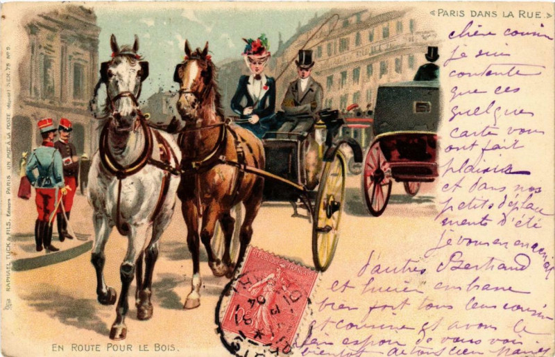 Carte postale ancienne Paris dans la Rue. En route pour le Bois