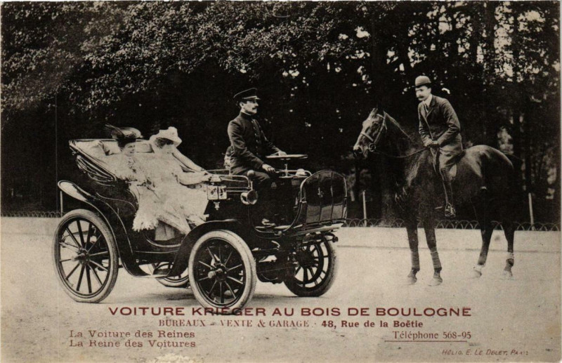 Carte postale ancienne Voiture Krieger au Bois de Boulogne à Paris 16e