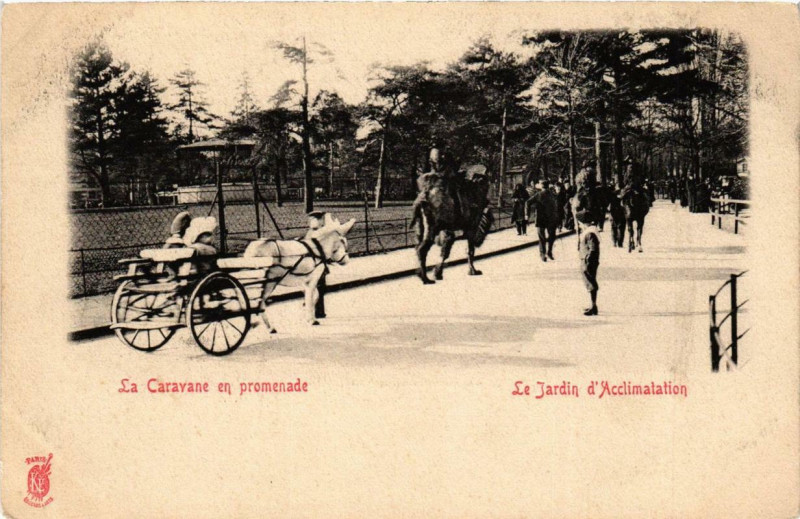 Carte postale ancienne Le Jardin d'Acclimatation - La Caravane en promenade à Neuilly-sur-Seine
