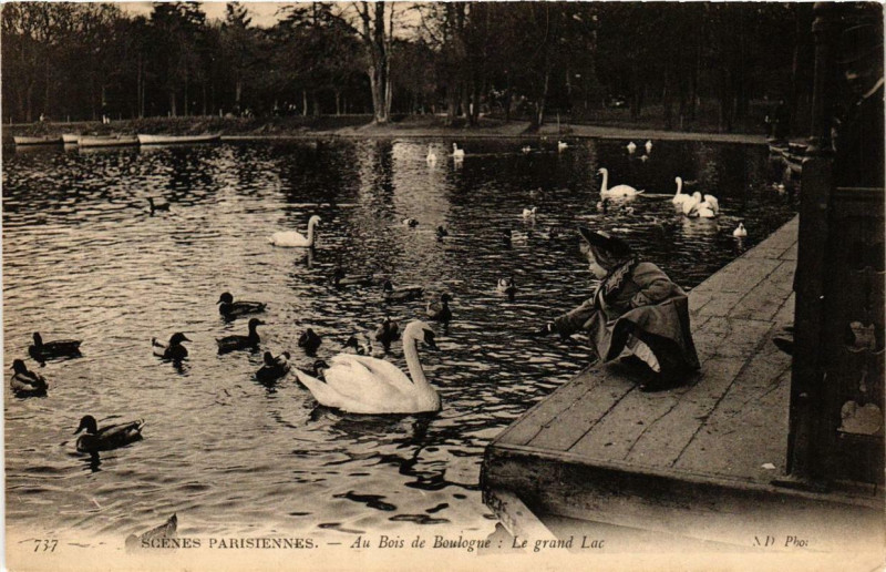 Carte postale ancienne Au Bois de Boulogne : Le Grand Lac à Paris 16e