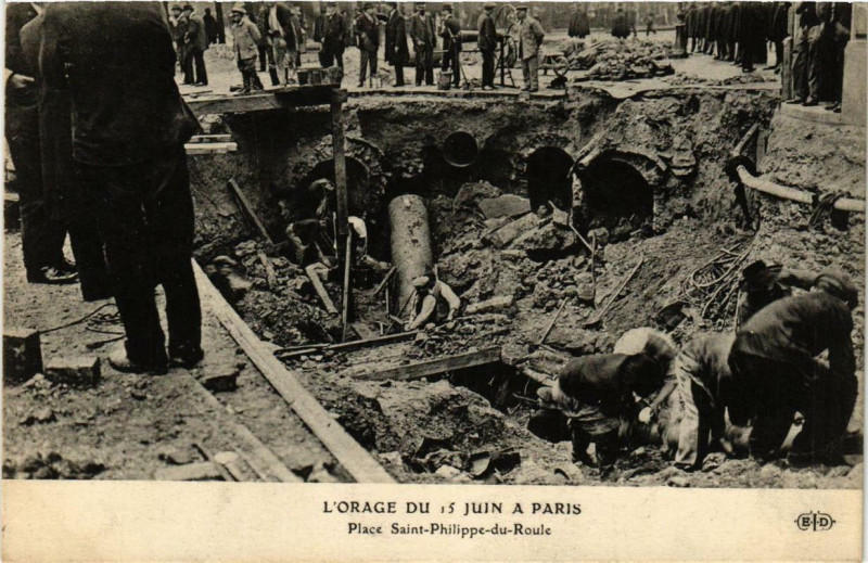 Carte postale ancienne Paris Orage du 15 juin. Place Saint-Philippe-du-Roule
