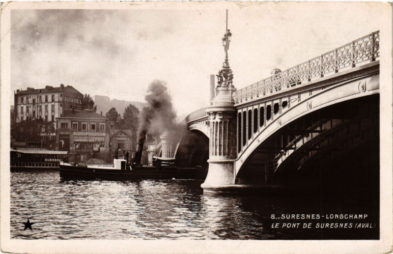 Carte postale ancienne Suresnes - Longchamp - Le Pont de Suresnes (Aval) à Suresnes