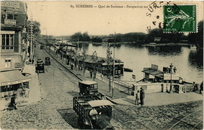 Carte postale ancienne Suresnes - Quai de Suresnes - Perspective sur la Seine à Suresnes