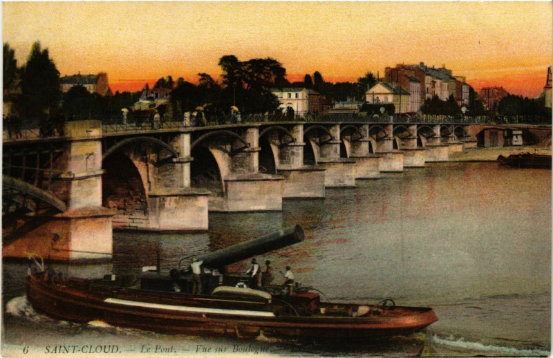 Carte postale ancienne Saint-Cloud - Le Pont - Vue sur Boulogne à Saint-Cloud