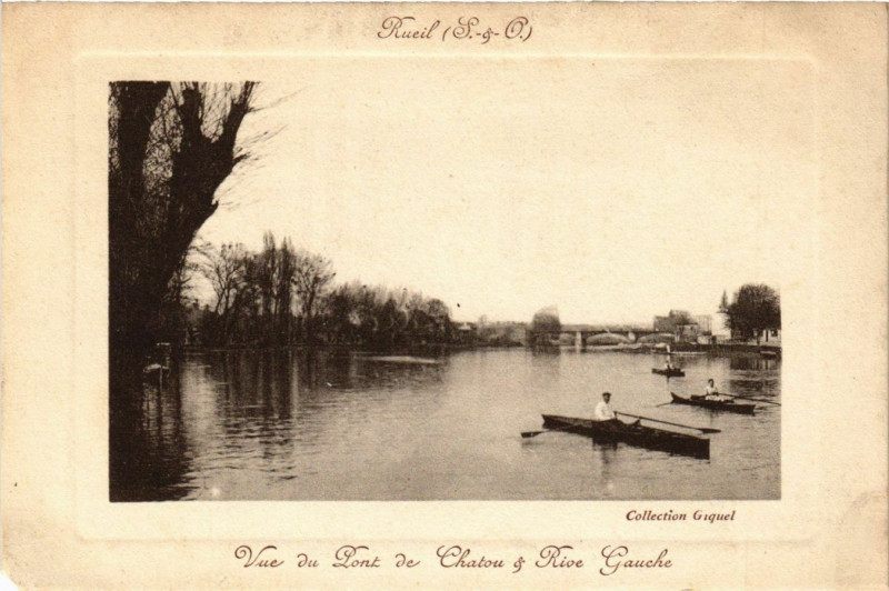 Carte postale ancienne Rueil - Vue du Pont de Chatou & Rive Gauche
