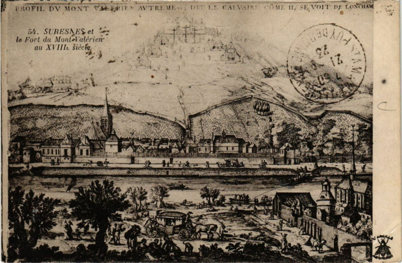Carte postale ancienne Suresnes et le Fort du Mont-Valérien au Xviii siécle à Suresnes