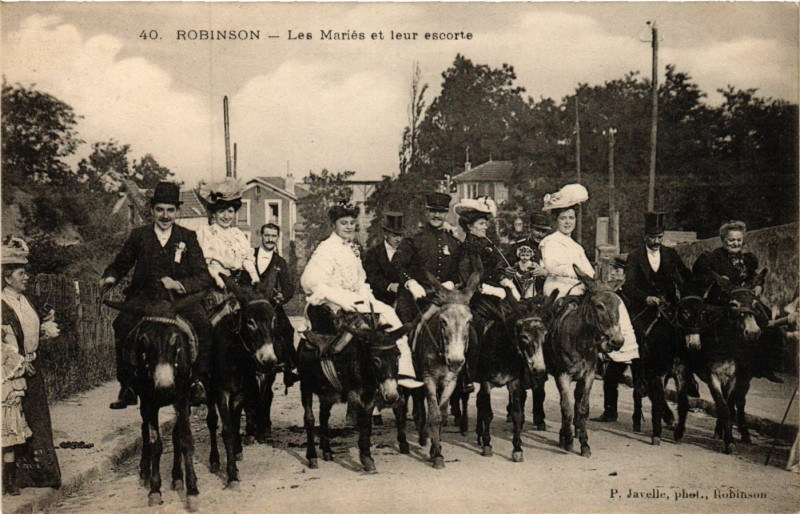 Carte postale ancienne Robinson - Les Mariés et leur escorte