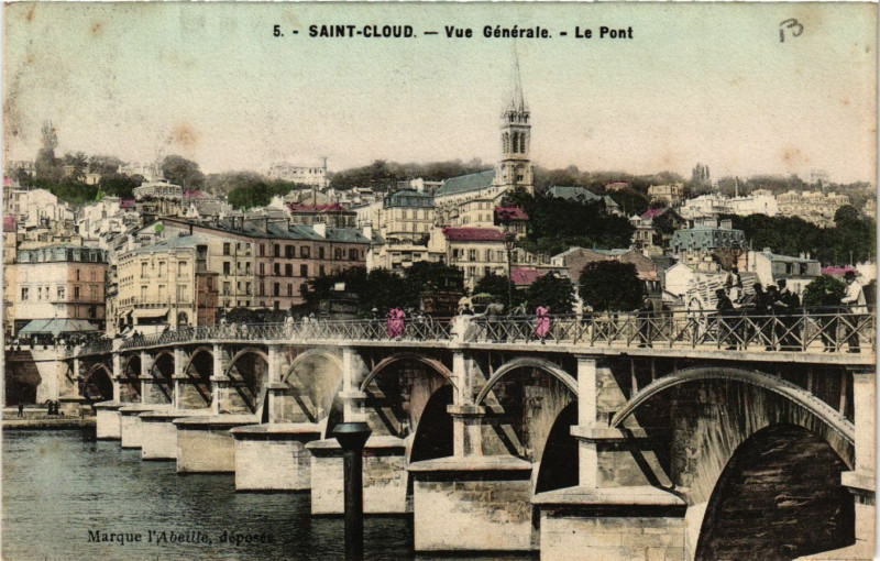 Carte postale ancienne Saint-Cloud - Vue Générale - Le Pont à Saint-Cloud
