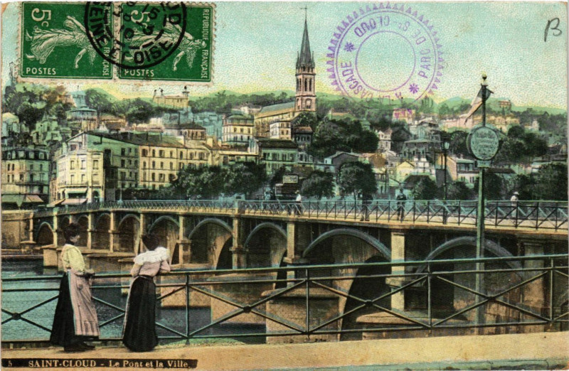 Carte postale ancienne Saint-Cloud - Le Pont et la Ville à Saint-Cloud