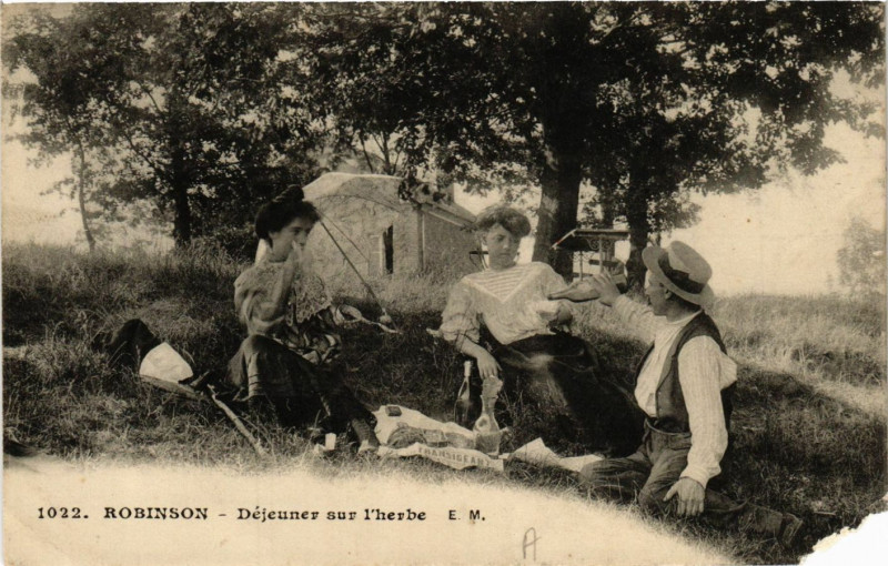 Carte postale ancienne Robinson - Déjeunes sur l'herbe