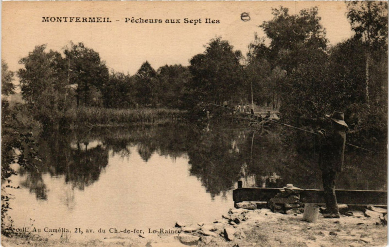 Carte postale ancienne Montfermeil - pecheurs aux Sept Iles à Montfermeil