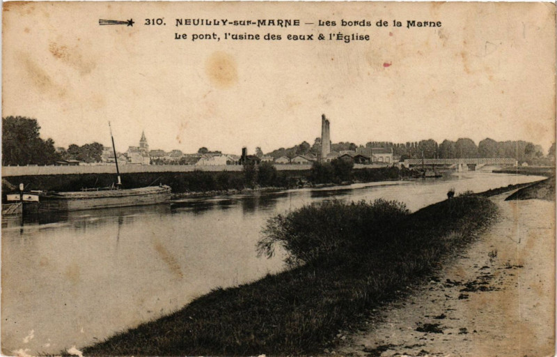 Carte postale ancienne Neuilly-sur-Marne - Les bords de la Marne - Le Pont l'usine des à Neuilly-sur-Marne