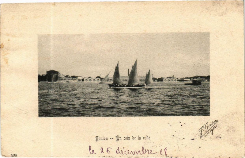 Carte postale ancienne Geiser 496 Toulon Un coin de la rade à Toulon