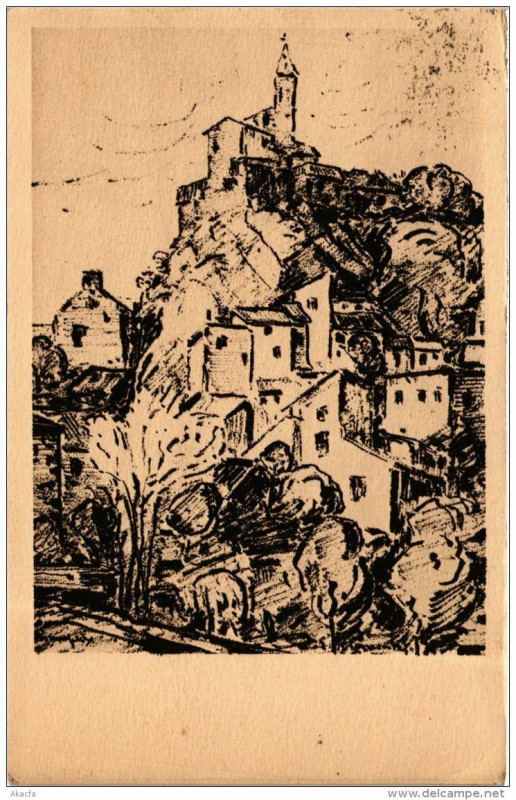 Carte postale ancienne Champeix Dessin Clémentel à Champeix