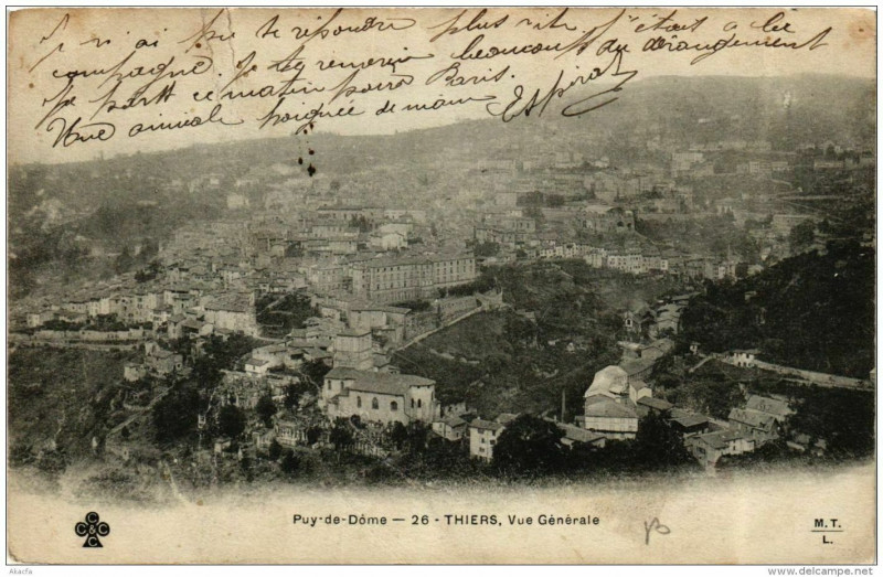 Carte postale ancienne Thiers Vue Generale à Thiers
