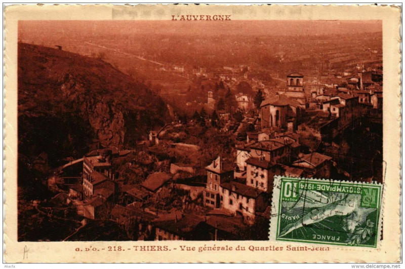 Carte postale ancienne Thiers Vue generale du Quartier Saint-Jean à Thiers