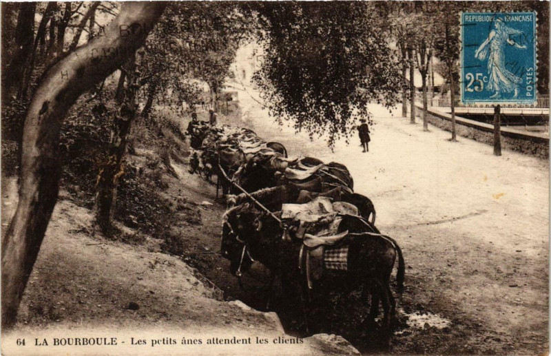 Carte postale ancienne La Bourboule Les petits anes attendent les clients à La Bourboule