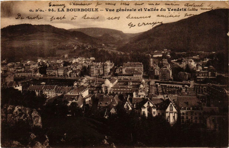 Carte postale ancienne La Bourboule Vue generale et Vallée du Vendeix à La Bourboule