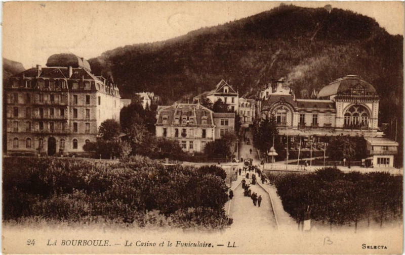 Carte postale ancienne La Bourboule - Le Casino et le Funiculaire à La Bourboule