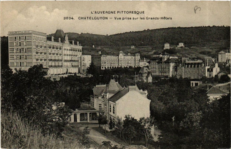 Carte postale ancienne Chatel-Guyon Vue prise sur les Grands-Hotels à Ris