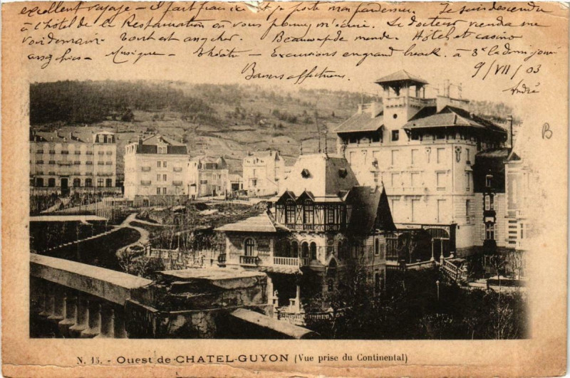 Carte postale ancienne Chatel-Guyon Vue prise du Continental à Ris