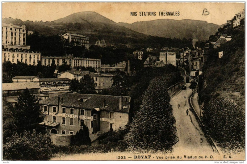 Carte postale ancienne Royat Vue prise du Viaduc du P. O à Ris