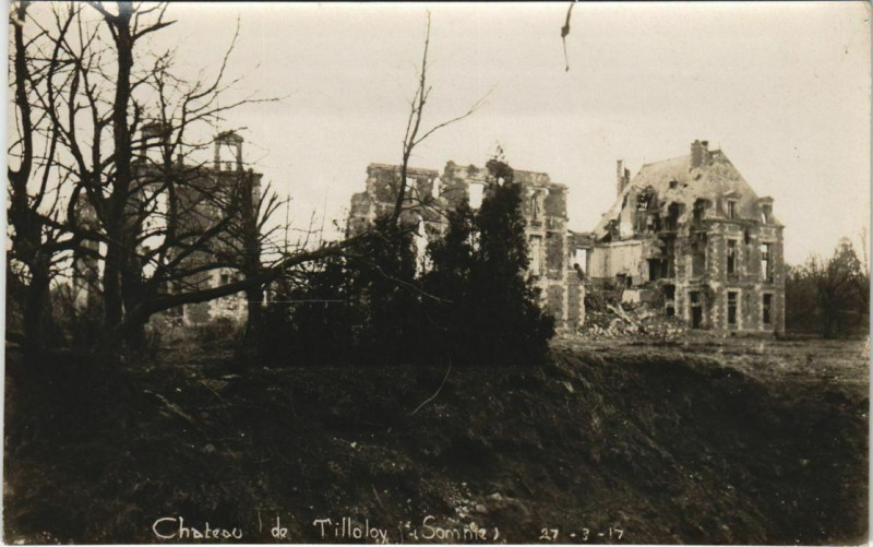 Carte postale ancienne Chateau de Tilloloy RUines Photographie Thin PAPER! à Tilloloy