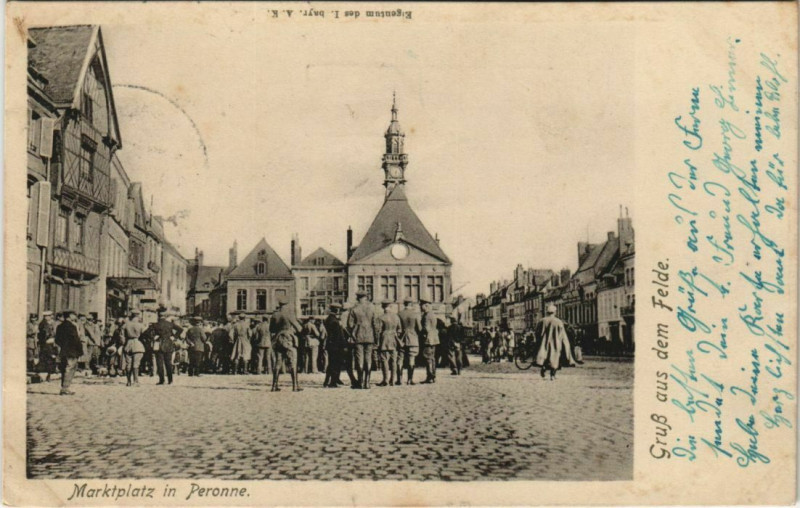 Carte postale ancienne Guerre Peronne Marktplatz