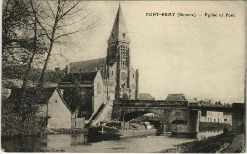Carte postale ancienne Pont-Remy Eglise et Pont à Y