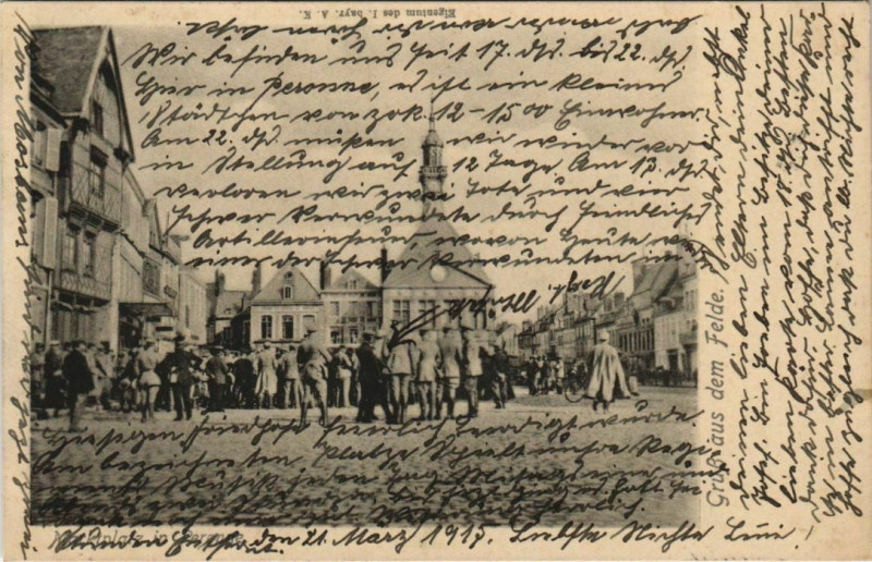 Carte postale ancienne Guerre Peronne Marktplatz