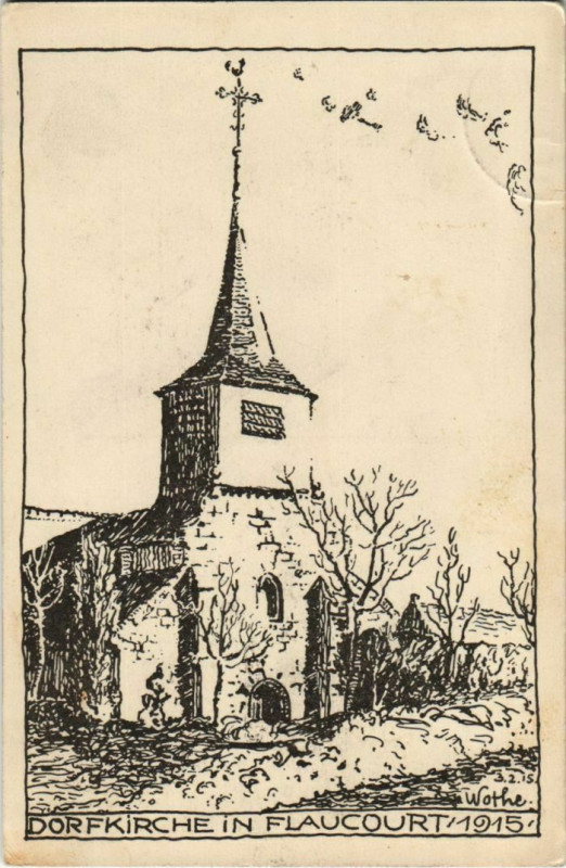 Carte postale ancienne Guerre Flaucourt Dorfkirche à Flaucourt