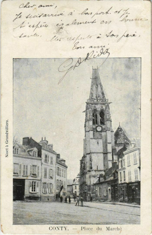 Carte postale ancienne Conty Place du Marché à Conty