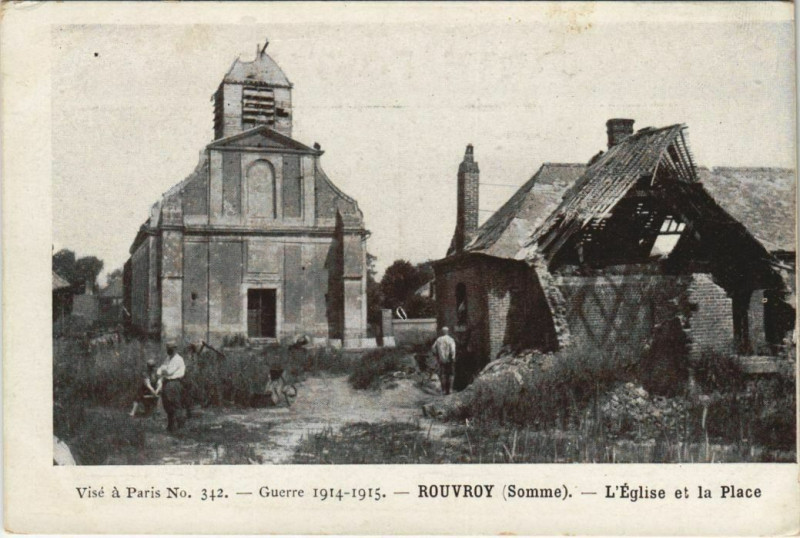 Carte postale ancienne Guerre Rouvroy Eglise à Y
