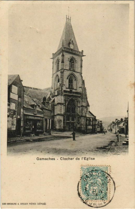 Carte postale ancienne Gamaches Clocher de l'Eglise à Gamaches