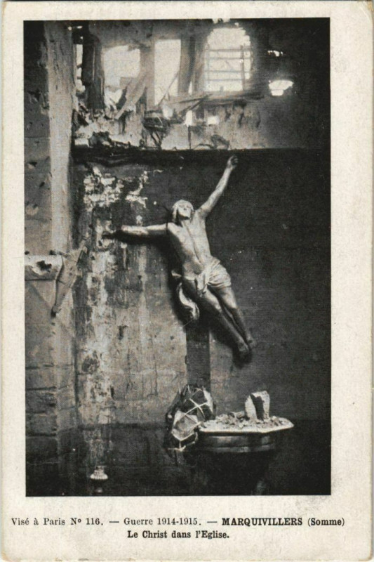 Carte postale ancienne Guerre Marquivillers Eglise Le Christ à Marquivillers