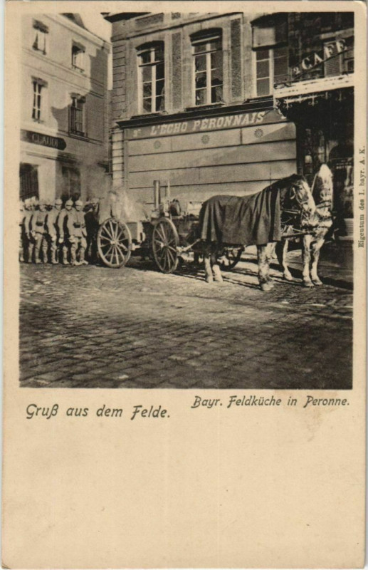 Carte postale ancienne Guerre Peronne Bayr. Feldküche à Y