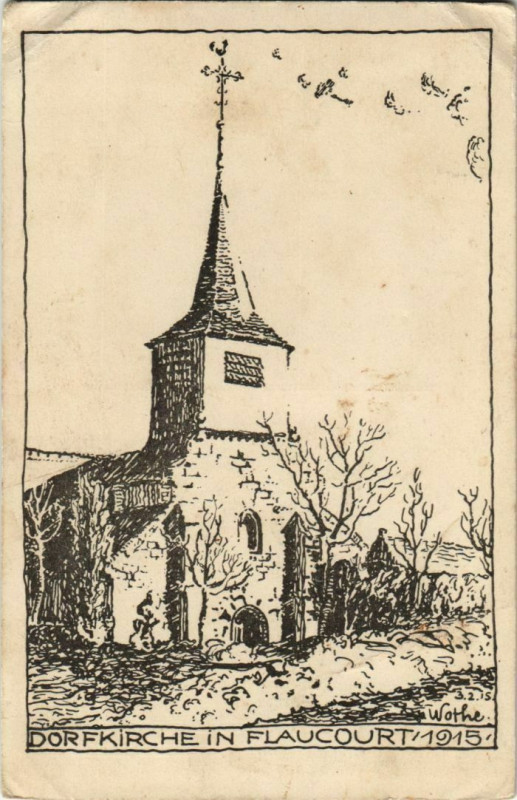 Carte postale ancienne Guerre Flaucourt Dorfkirche à Flaucourt