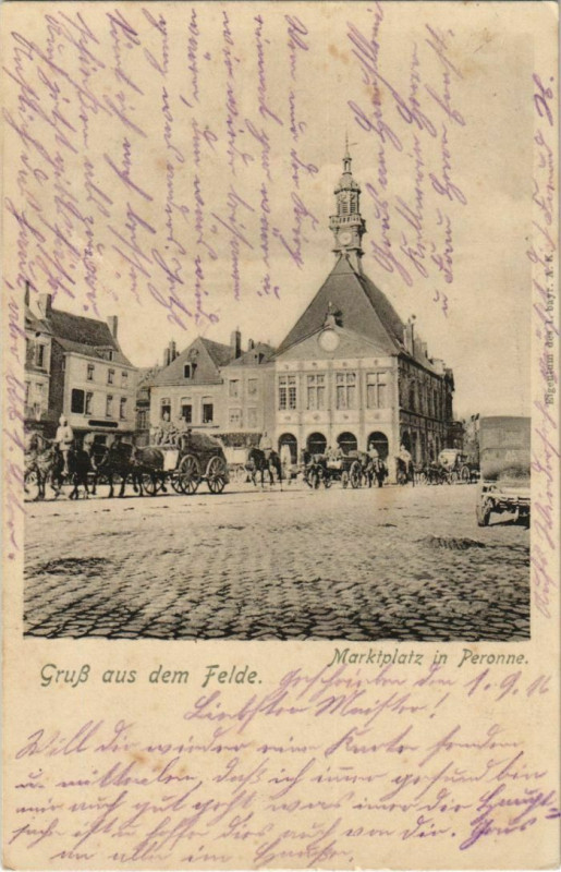 Carte postale ancienne Guerre Peronne Marktplatz