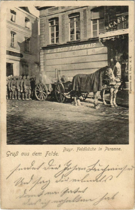 Carte postale ancienne Guerre Peronne Bayr. Feldküche à Y