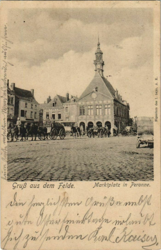 Carte postale ancienne Guerre Peronne Marktplatz
